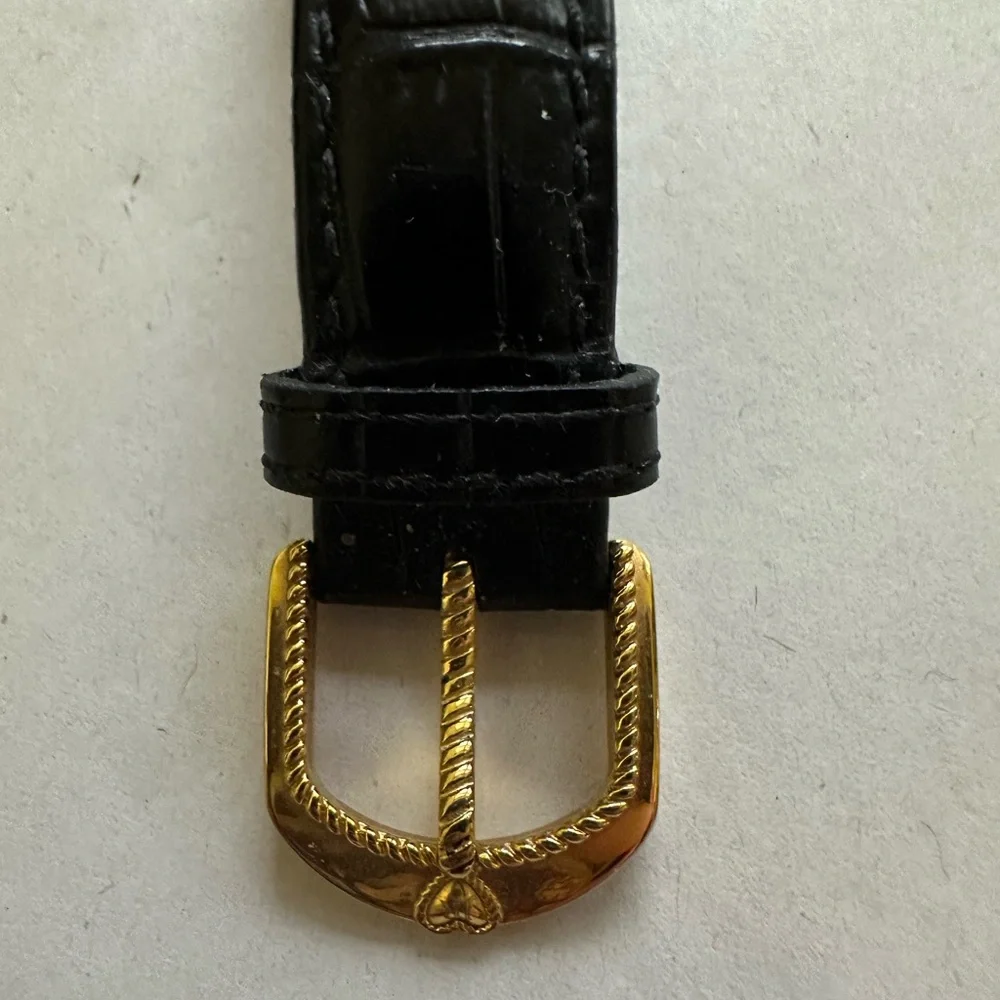 Judith Ripka Gold/Black Odyssey Diamonique Stainless Steel Leather Watch